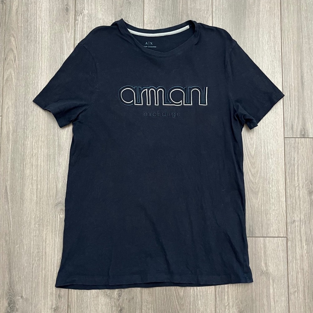 Armani Exchange Mens Navy Blue Embroidered Logo T-Shirt Large